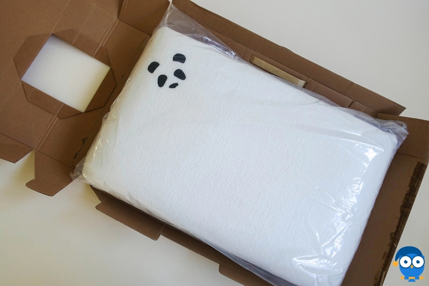 Panda pillow in plastic in box